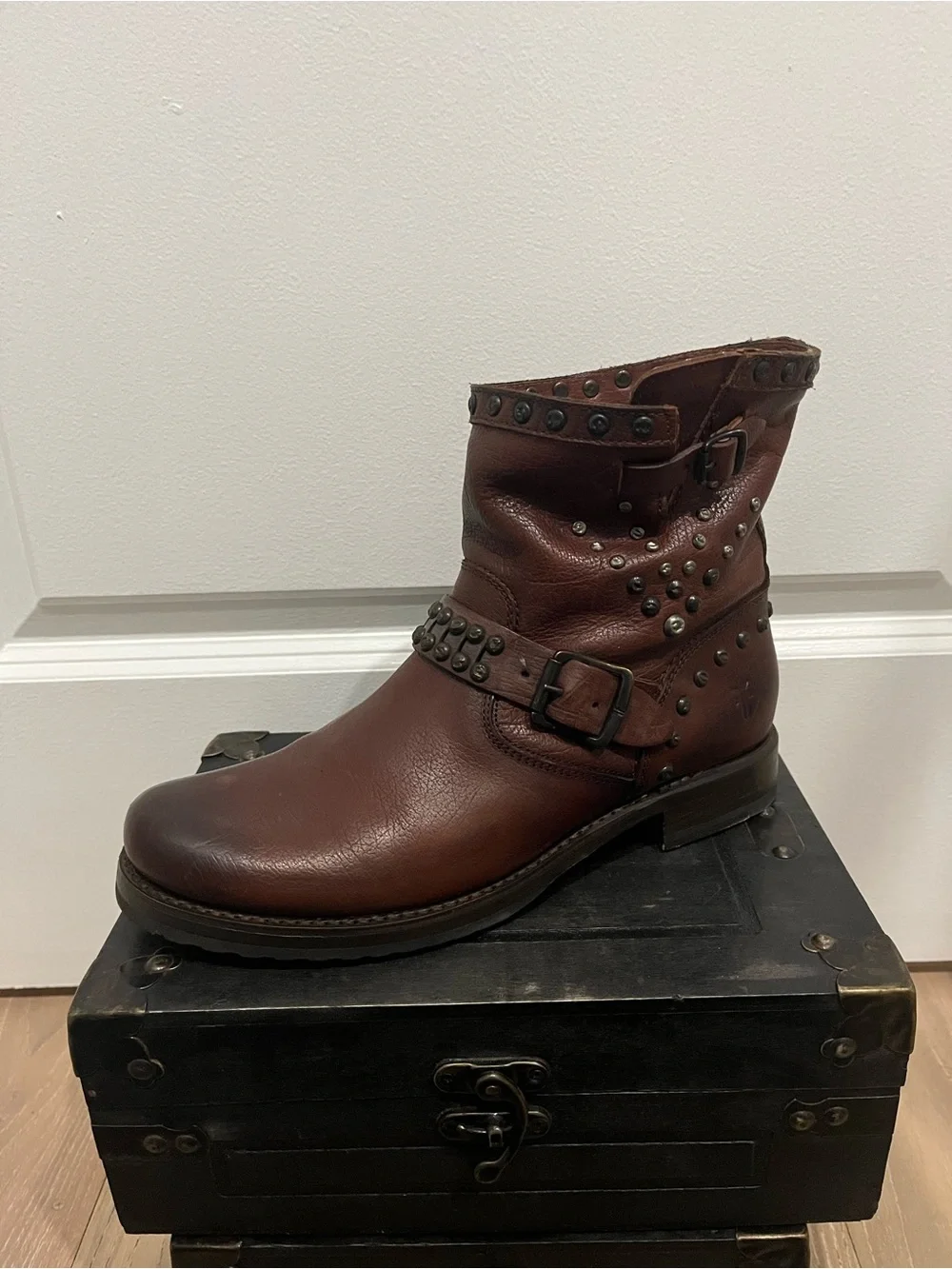 Frye Brown Leather Studded Ankle Boot